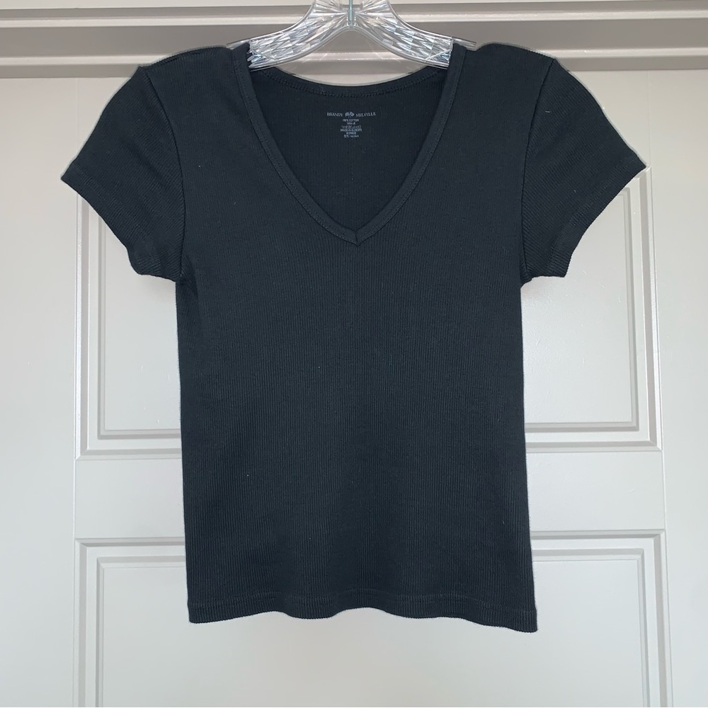 Brandy Melville Black Ribbed V Neck Shirt